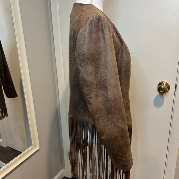 Chico's Brown Faux Suede Jacket with novelty fringe, Size 1 (US Med/8) - Picture 5 of 14
